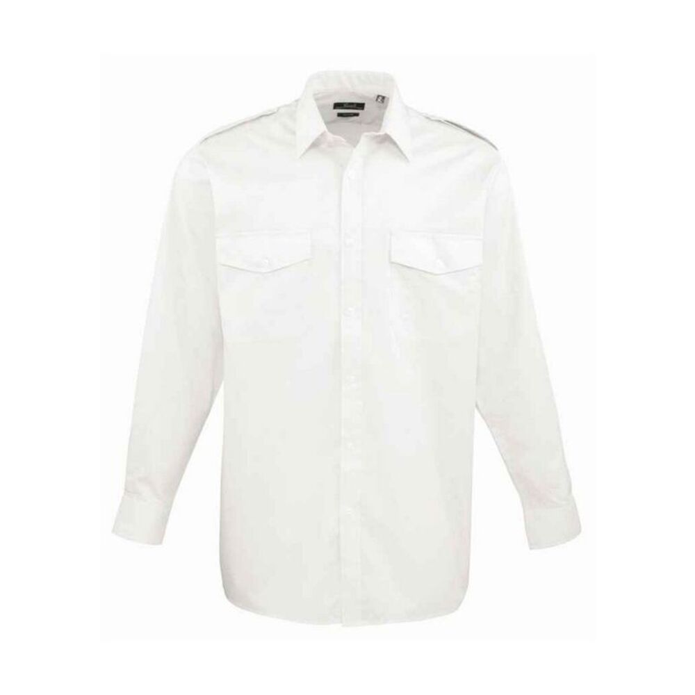 Premier Mens Long-Sleeved Pilot Shirt / White